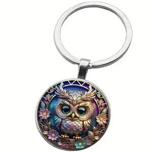 Crystal Glass and Sterling Silver Owl Keychain‎